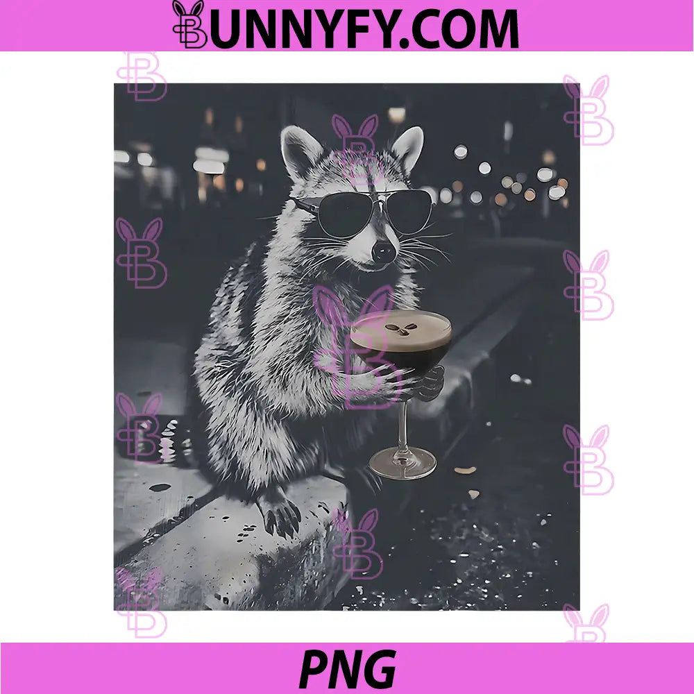Raccoon Drinking Espresso Martini PNG, Funny Animal Meme Coffee PNG