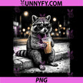 Raccoon Iced Coffee Meme PNG, Funny Animal With Sunglasses Drinking Coffee PNG
