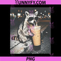 Raccoon Drinking Iced Coffee PNG, Funny Animal Meme PNG