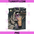 Raccoon Drinking Iced Coffee Funny PNG, Animal Meme PNG