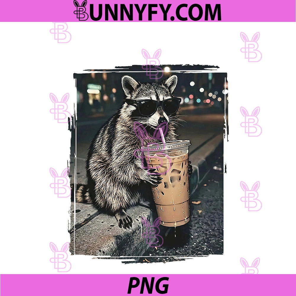 Raccoon Drinking Iced Coffee Funny PNG, Animal Meme PNG