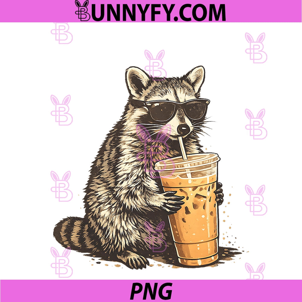 Raccoon Drinking Iced Coffee PNG, Funny Animal Meme Men Women PNG