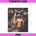 Raccoon Drinking Iced Coffee PNG, Funny Animal Meme PNG