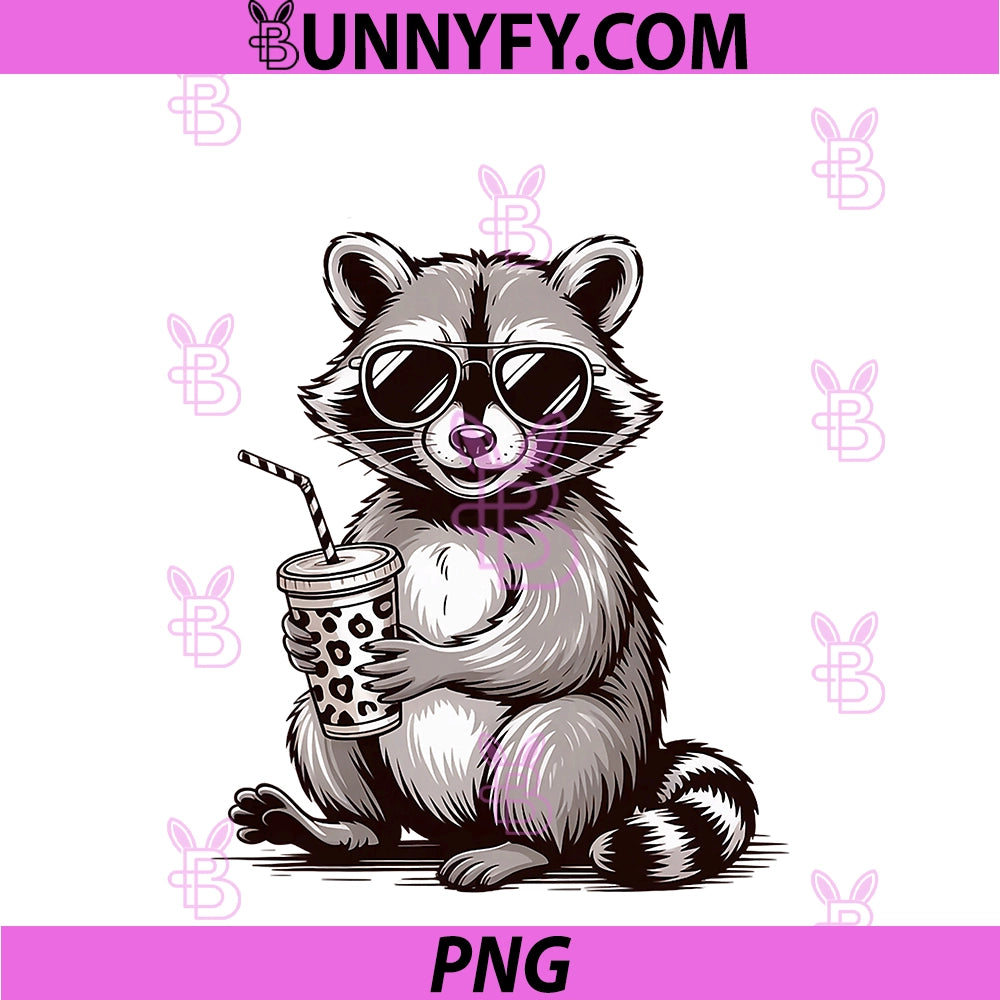 Raccoon Drinking Iced Coffee PNG, Funny Animal Men Women PNG