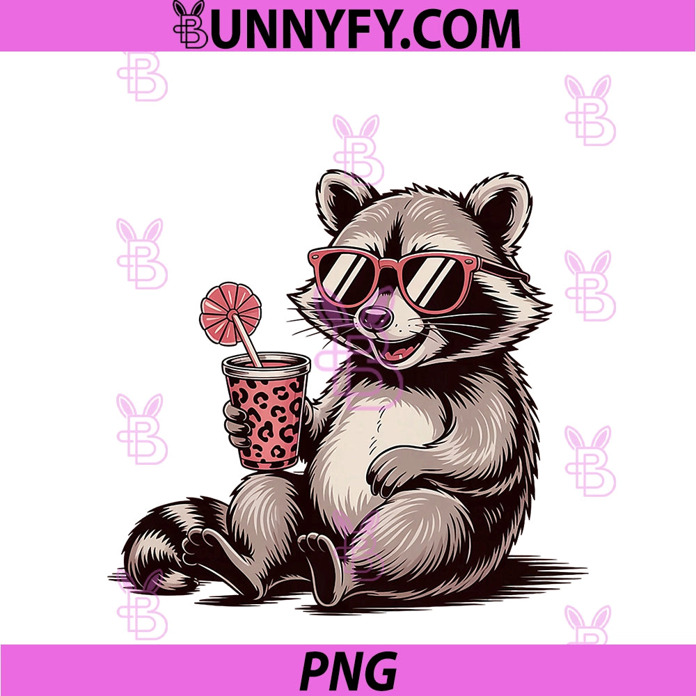 Raccoon Drinking Iced Coffee PNG,Funny Animal PNG