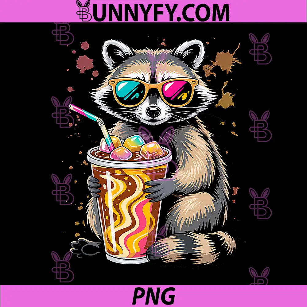 Raccoon Drinking Iced Coffee PNG, Raccoon Fun PNG
