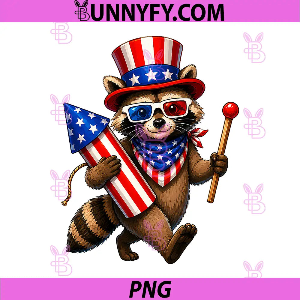 Raccoon Fireworks PNG, 4th of July Patriotic USA PNG