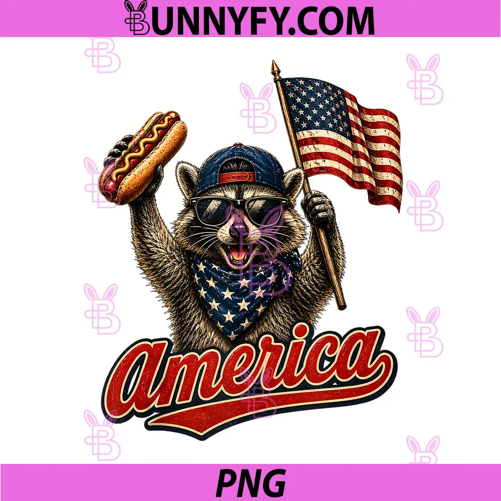 Raccoon Hot Dog America PNG, 1776-2026 4th of July 250 Years PNG