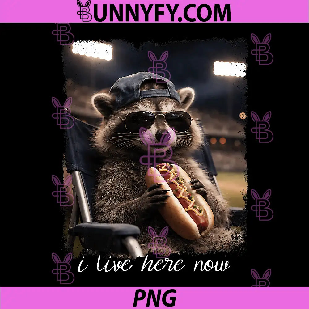 Raccoon Hot Dog Ballfield Baseball Field PNG, I Live Here Now PNG