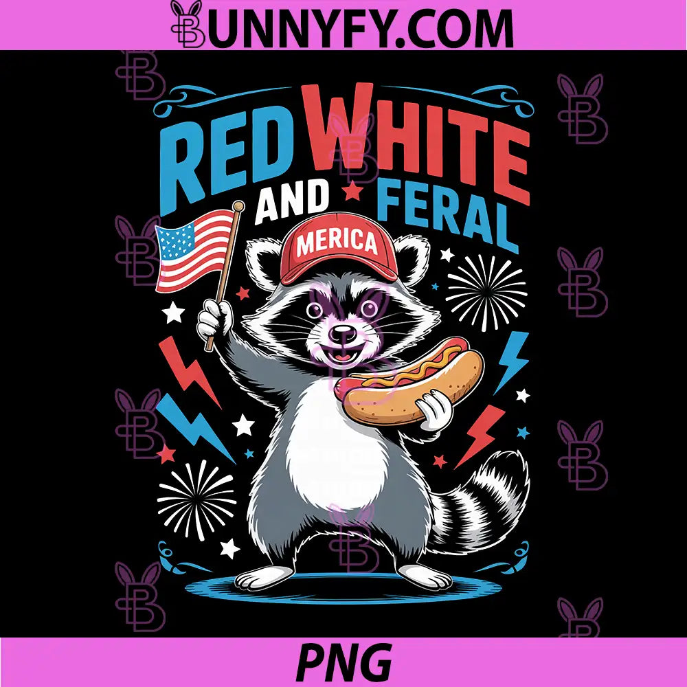 Racoon 4th of July PNG, USA Red White and Feral PNG