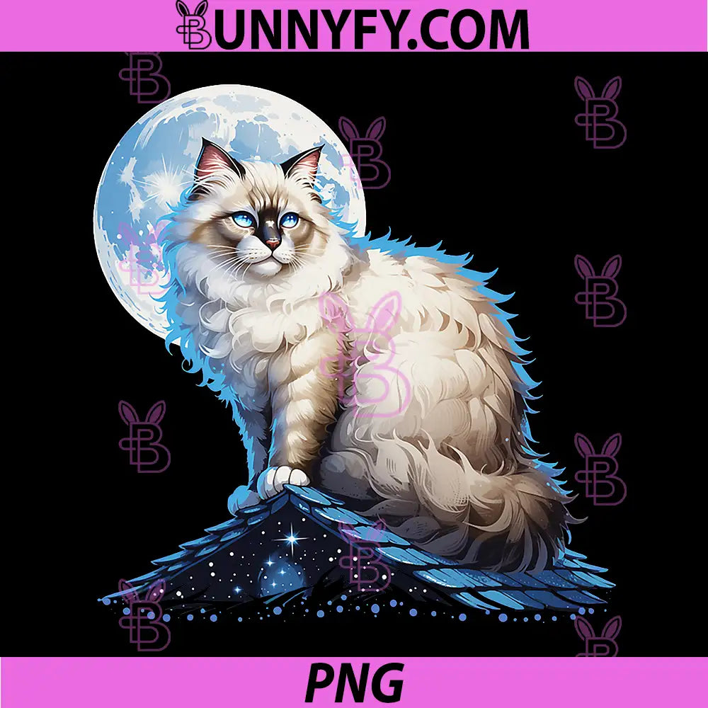Ragdoll Cat Moonlit Rooftop Night PNG, Feline Spirit PNG