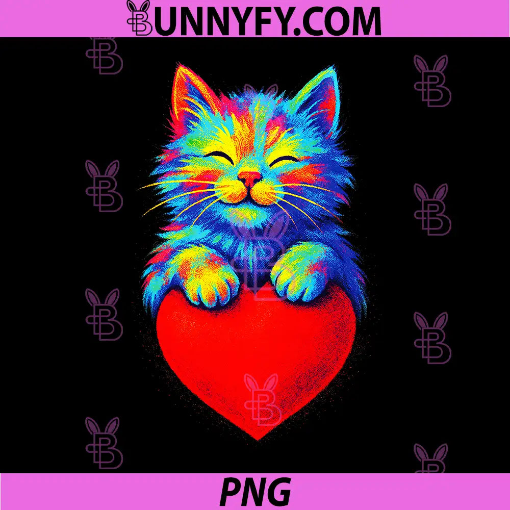 Rainbow Cat Hear Hugging PNG, Kitty Love PNG 