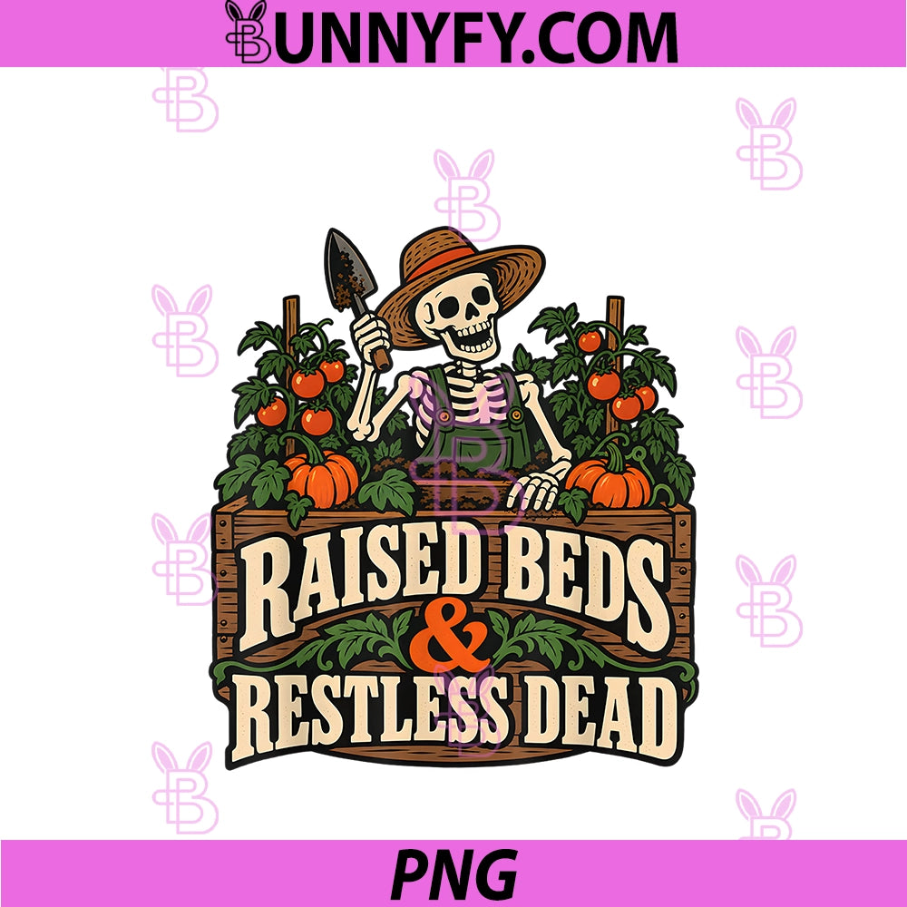 Raised Beds Restless Dead PNG, Vintage Skeleton Gardening PNG