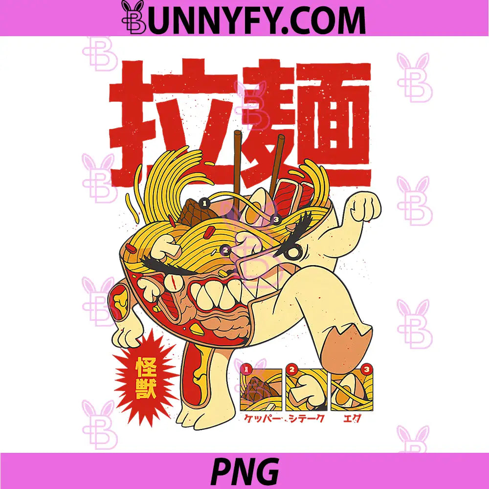Ramen Kaiju Noodle Monster PNG, Japanese Foodie Anime Manga Love PNG
