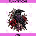 Raven Floral Gothic Botanical Roses PNG, Halloween Dark Bird Men PNG