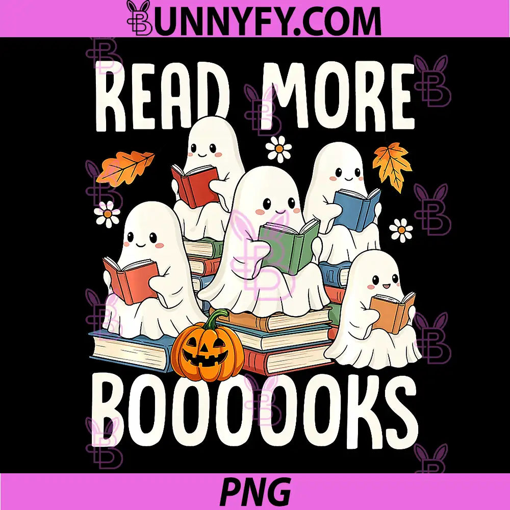 Read More Booooks PNG, Cute Ghost Reading Halloween PNG