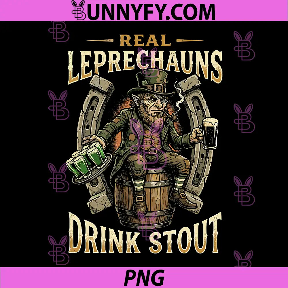 Real Leprechauns Drink Stout PNG, Vintage Pipe Barrel Green Beer PNG