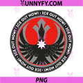 ICE Out Now Rebel Loon Emblem PNG, Red Circle Protest Bird Logo PNG