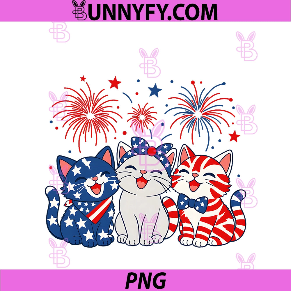 Red Blue White Cute Cats USA Flag PNG, 4th Of July Cat Lovers PNG
