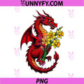 Red Dragon PNG, Holding A Bouquet of Daffodils PNG