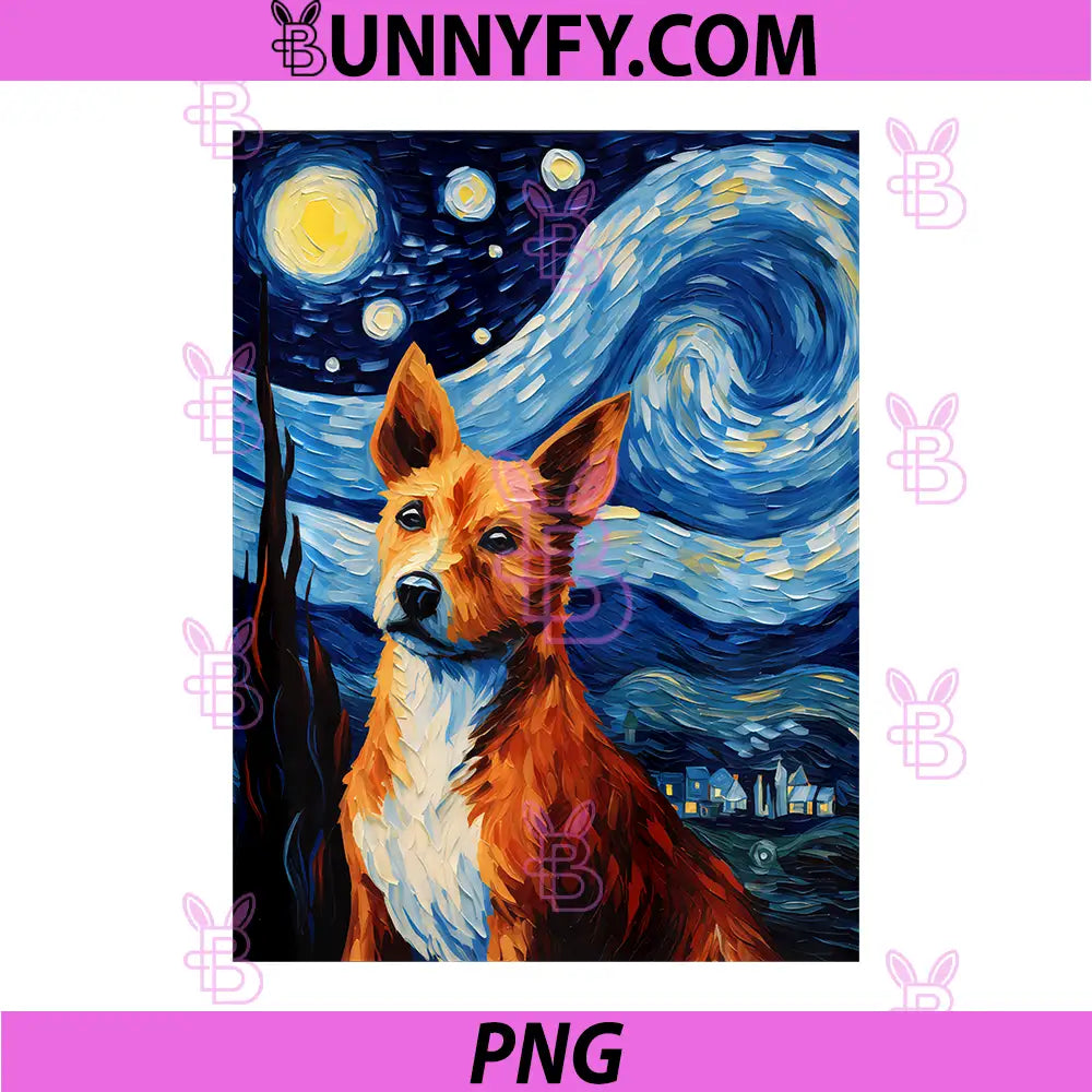 Red Heeler Dog Starry Night Van Gogh PNG, Painting Performance PNG