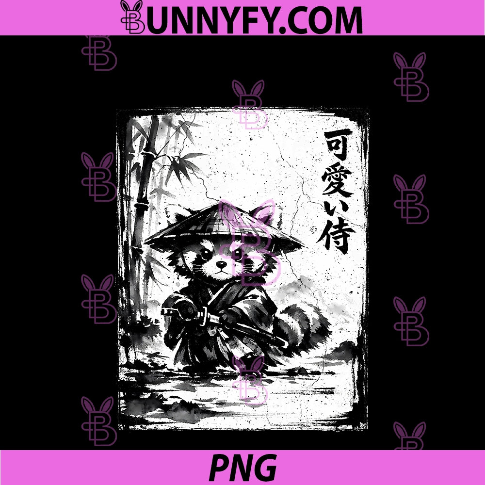 Red Panda Samurai Sumi-E PNG, Japanese Ink Wash Drawing Premium PNG