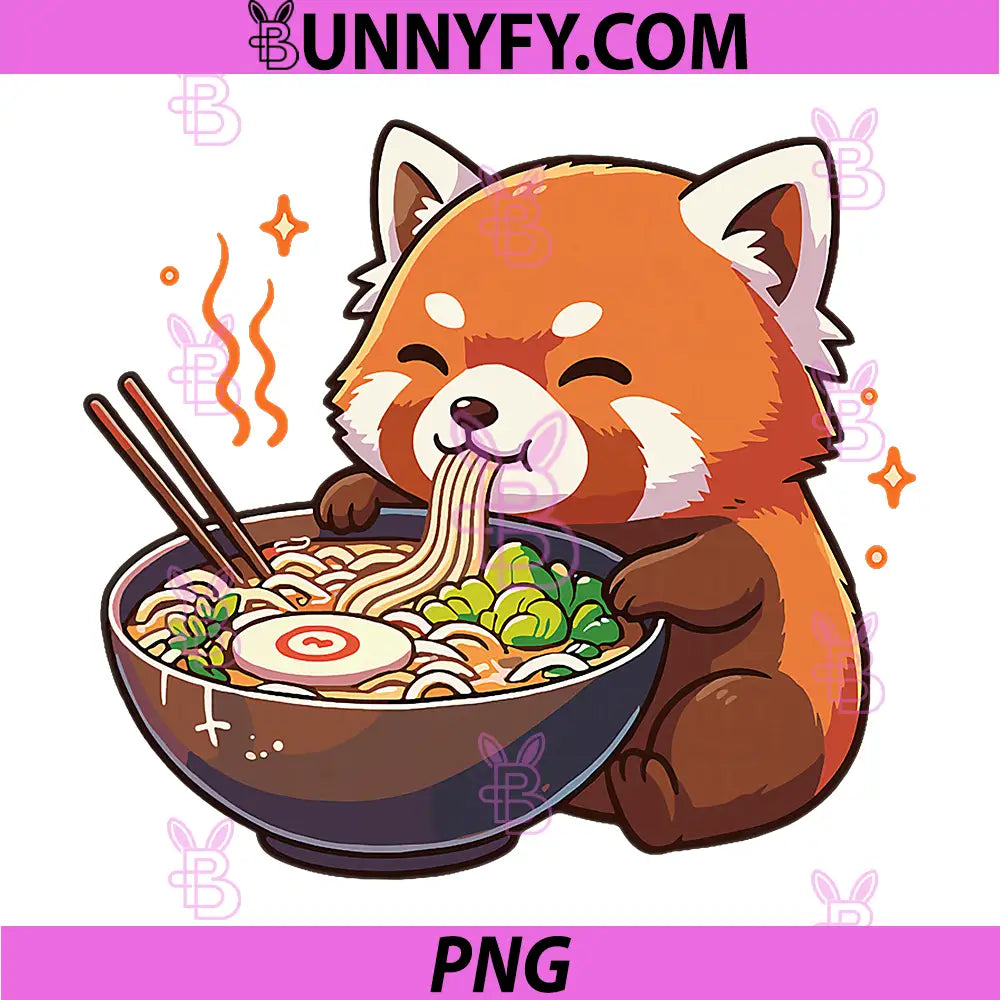 Red Panda with Noodles Ramen PNG, Kawaii Red Panda PNG