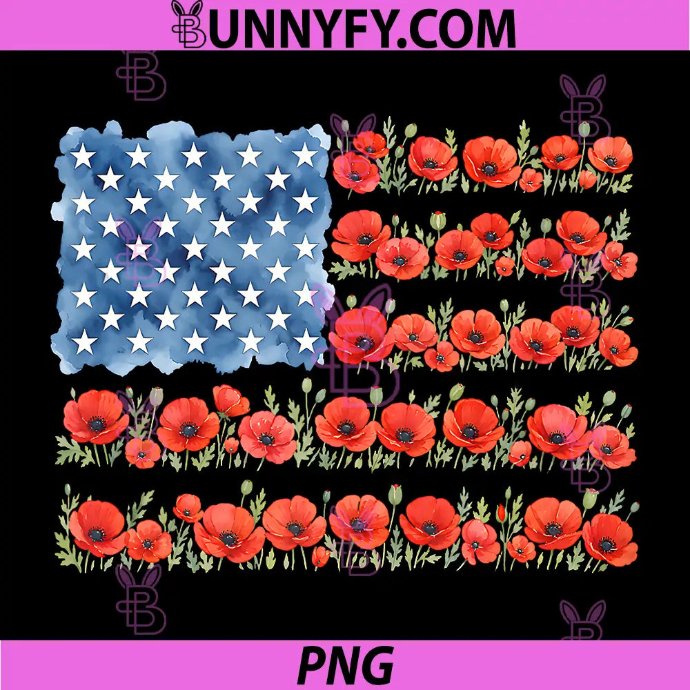 Red Poppy Flower American Flag PNG, Memorial Day Poppies PNG