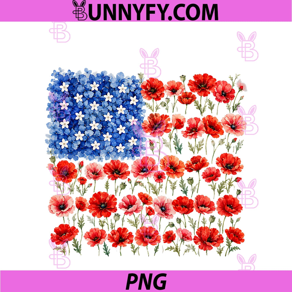 Red Poppy Flower American Flag PNG, Memorial Day Poppies PNG