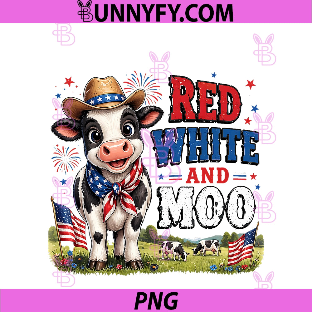 Red White And Moo Cow PNG, 4th July Farm Life Independence PNG
