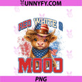 Red White And Moo PNG, 4th Of July Highland Cow, Patriotic Cow PNG