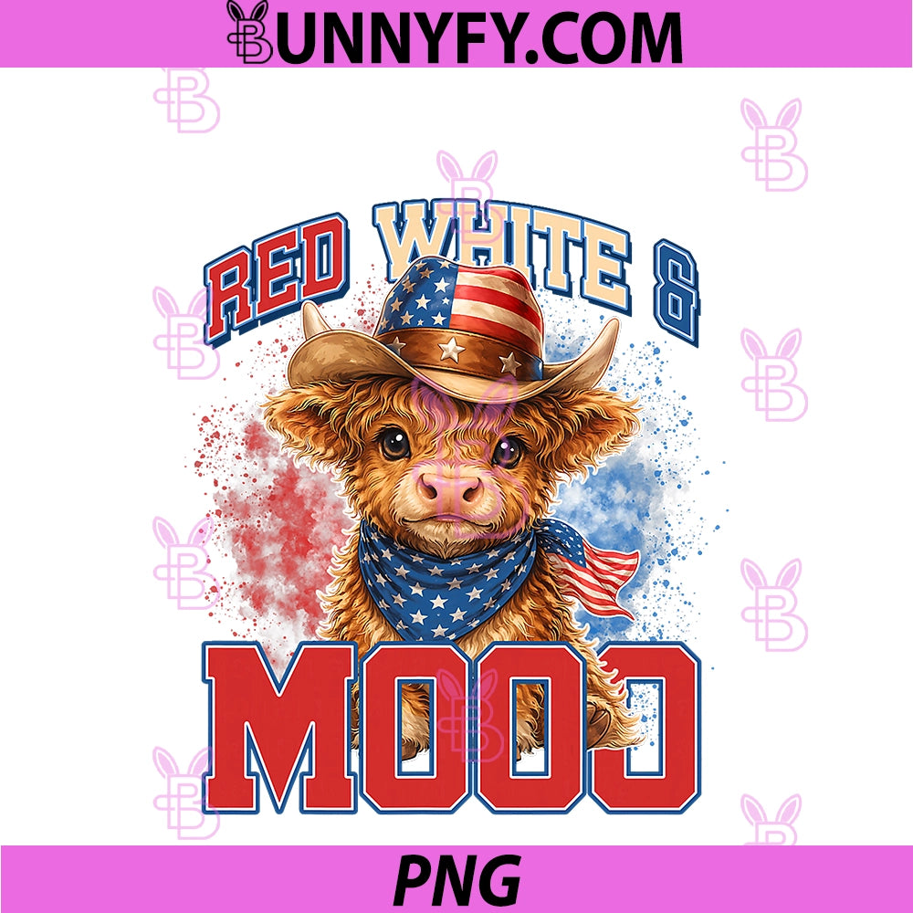 Red White And Moo PNG, 4th Of July Highland Cow, Patriotic Cow PNG
