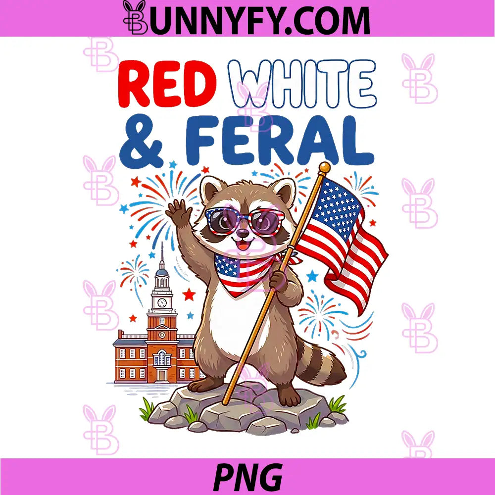 Red White Feral Raccoon PNG, 4th of July Patriotic PNG