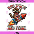 Red White Feral Raccoon Riding 4th July Rocket PNG