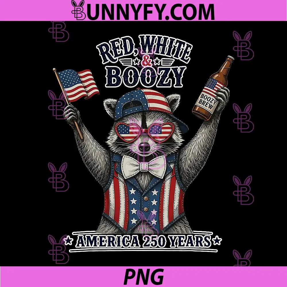 Red White & Boozy Raccoon PNG, Retro US Flag Happy 4th of July PNG