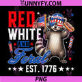 Red White & Feral 1776 2026 PNG, Funny Raccoon Hotdog 4th of July PNG