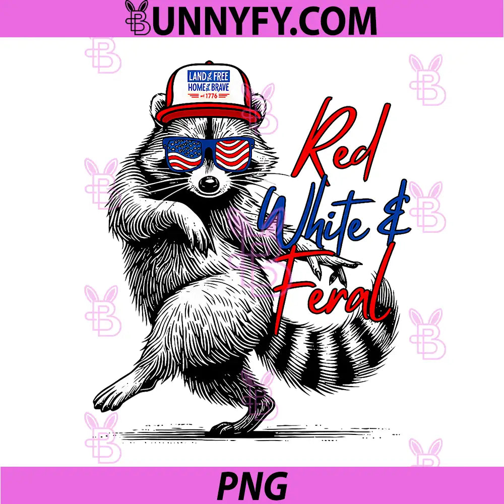 Red White & Feral Raccoon PNG, American 1776-2026 4th of July PNG