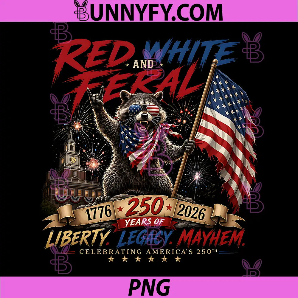 Red White and Feral Patriotic PNG, Raccoon USA America 250 PNG