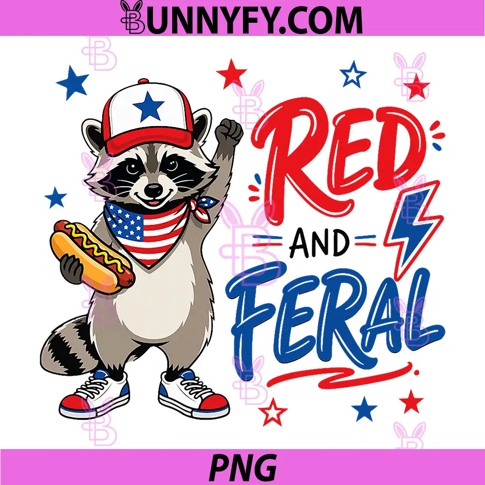 Red White and Feral PNG, Raccoon 4th of July PNG 