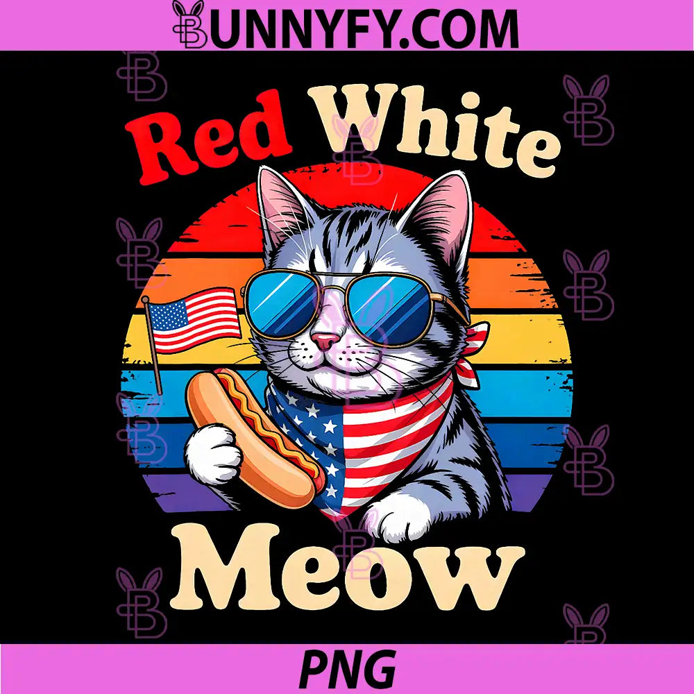 Red White and Meow Cat 4th of July PNG, Merica American Patriotic PNG
