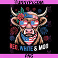 Red White and Moo Patriotic PNG, Cow Design for July 4th 250 Year PNG
