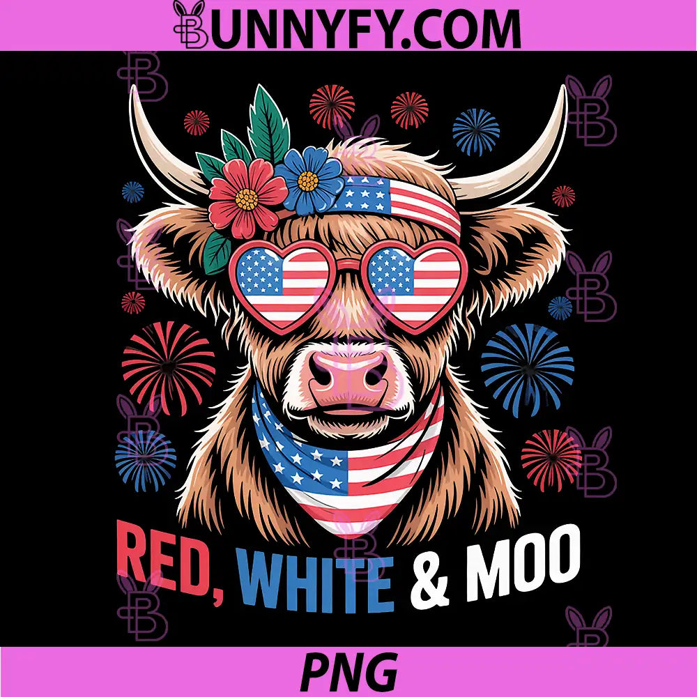 Red White and Moo Patriotic PNG, Cow Design for July 4th 250 Year PNG