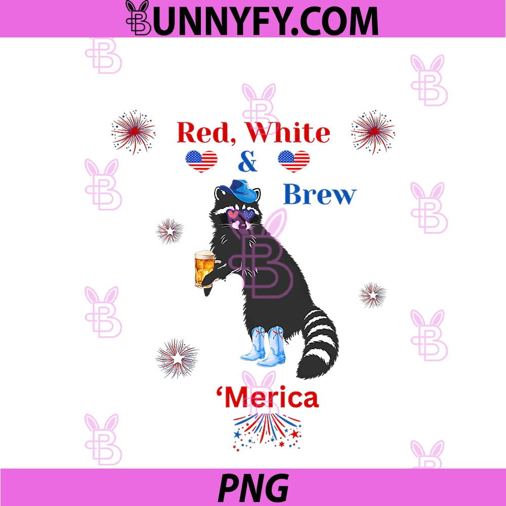 Red, White & Brew PNG, Patriotic Beer Drinking Raccoon PNG