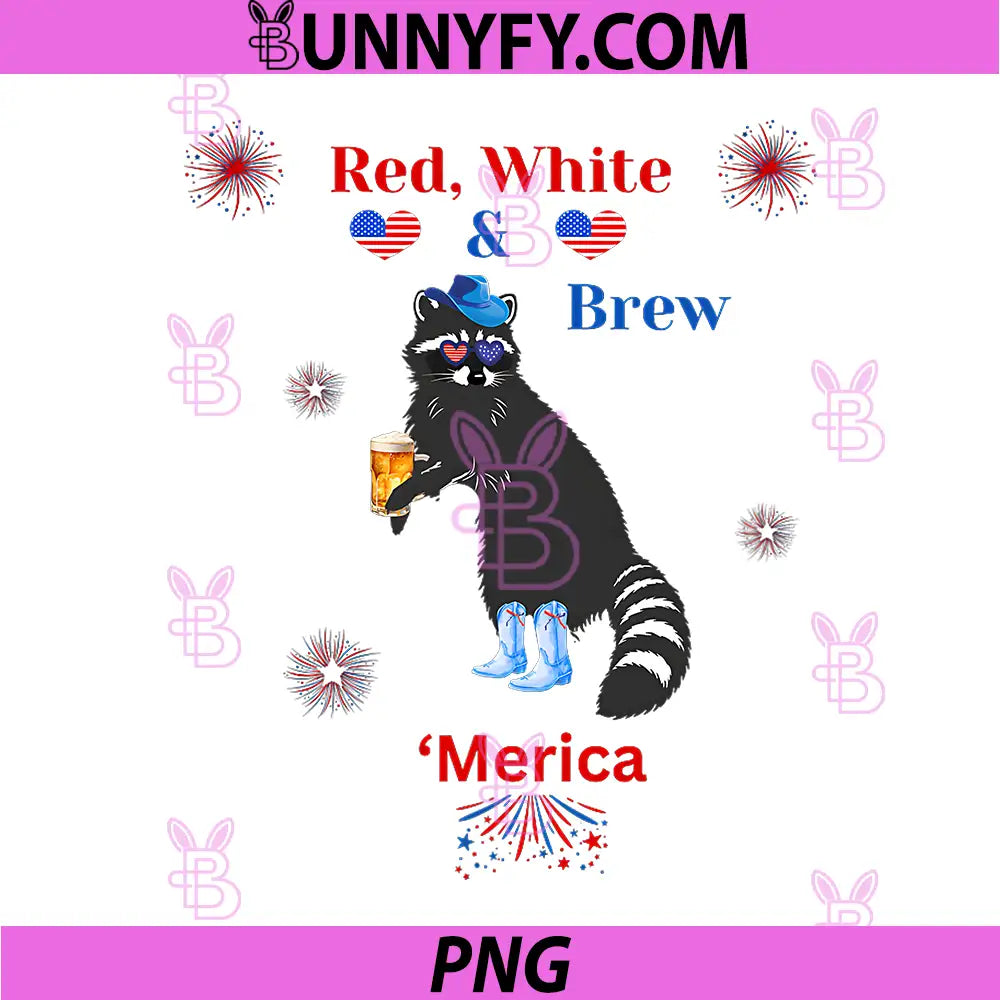 Red, White & Brew PNG, Patriotic Beer Drinking Raccoon PNG