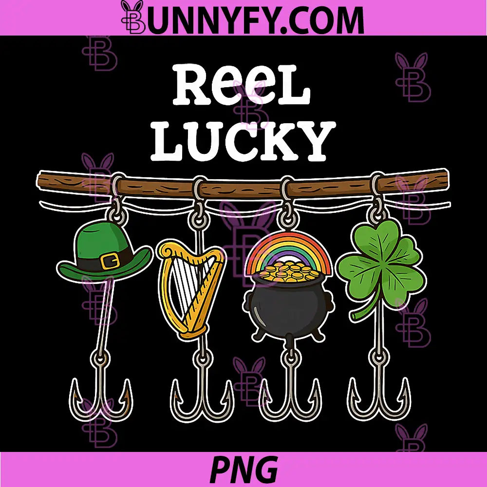 Reel Lucky St. Patrick’s Day PNG, Shamrock Fishing Fisherman PNG
