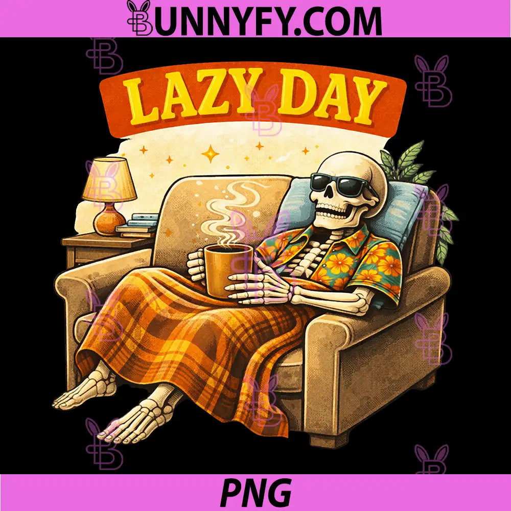 Relaxed Lazy Day PNG, Retro Humor Skeleton Design PNG