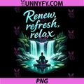 Renew Refresh Relax PNG, Waterfall Meditation Chill Vibes PNG