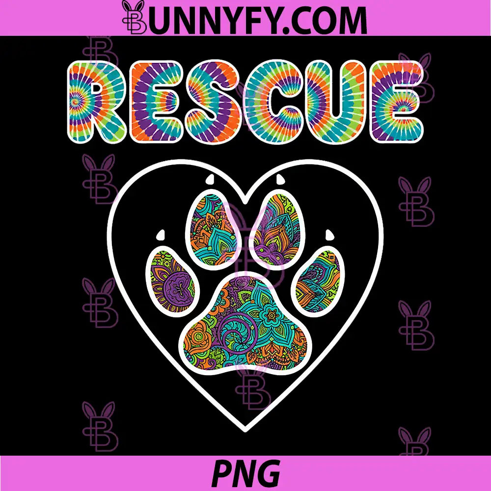 Rescue Dog PNG, Paw Heart Tie Dye Lover Design PNG