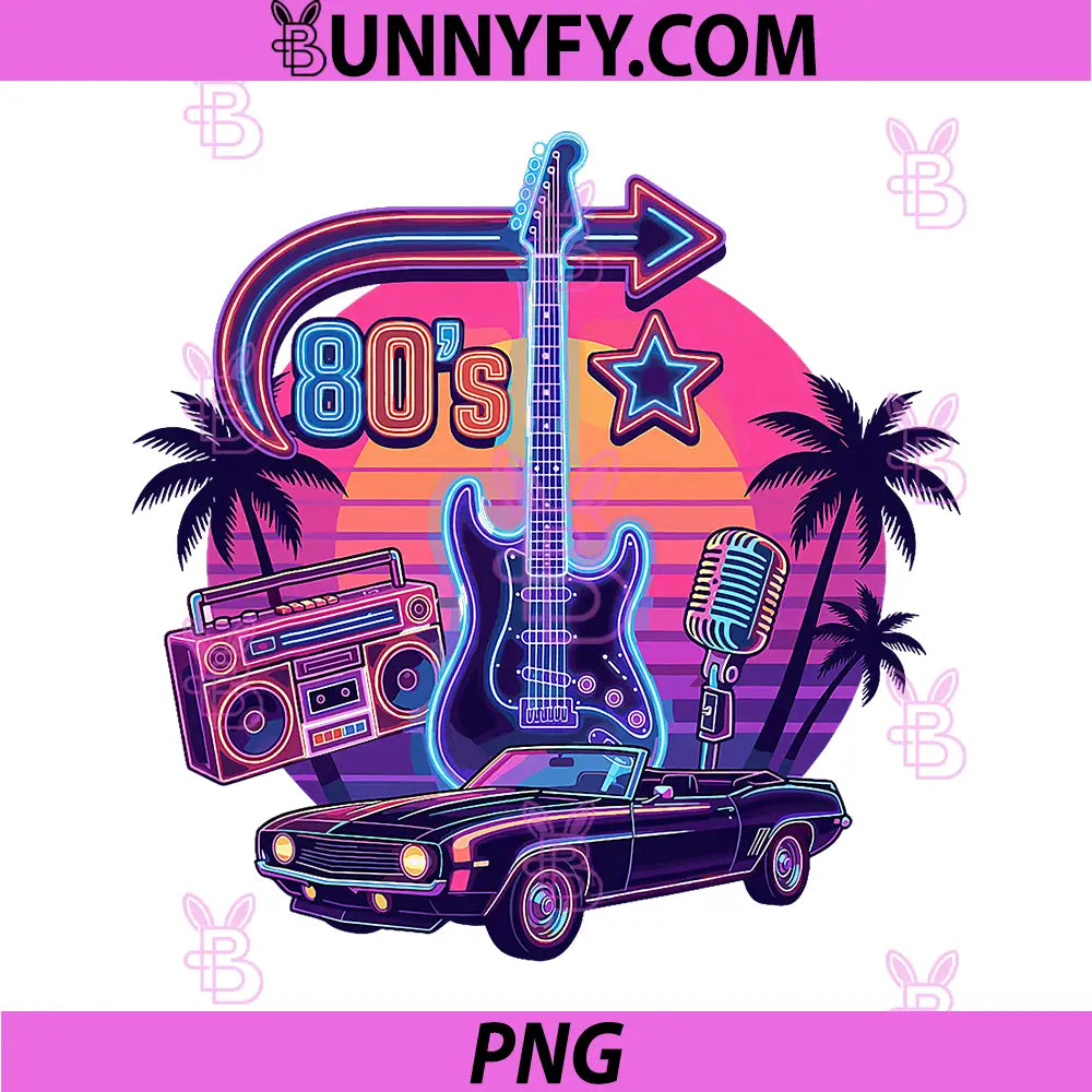 Retro 80s Music Guitar PNG, Sunset Vibes 80s Party 1980s PNG