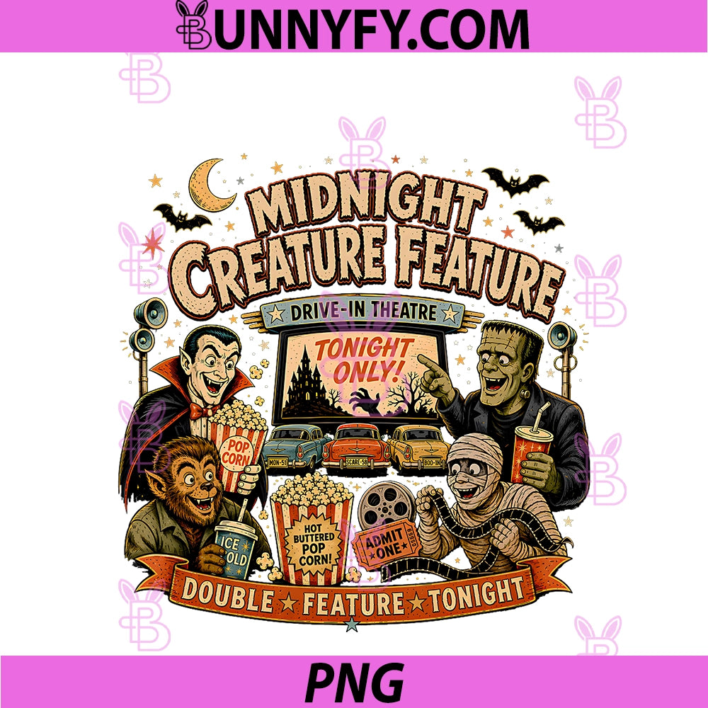 Retro 90s Vampire Frankenstein PNG, Midnight Creature Feature PNG
